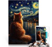 Puzzle da 1000 pezzi per adulti Gatto arancione sotto la notte stellata Taglio di precisione Gioco educativo per compleanno e Natale 38x26cm
