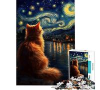 Puzzle da 1000 pezzi per adulti gatto arancione sotto una notte stellata puzzle per ragazzi giocattolo fai da te taglio di precisione impegnativo da completare (dimensioni 50x75cm)