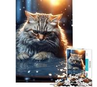 Puzzle da 1000 pezzi per adulti gatto arrabbiato e gattino nell'acqua Giocattolo avvincente per coltivare la pazienza rompicapo per la mente divertimento in famiglia regalo per donne e uomini