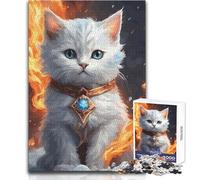Puzzle da 1000 pezzi per adulti, gatto bianco fuoco e ghiaccio, ideale per rilassarsi nel tempo libero, taglio netto, senza cuciture, dimensioni giocattolo 38x26cm