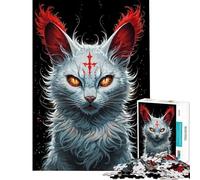 Puzzle da 1000 pezzi per adulti gatto bianco mistico con segno rosso stimolante per il cervello regalo per donne giocattolo educativo per maggiori di 14 anni gioco di puzzle 38x26cm