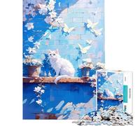 Puzzle da 1000 pezzi per adulti gatto bianco su muro blu Gioco avvincente per coltivare la pazienza rompicapo per tutta la famiglia regalo per donne e uomini (dimensioni 38x26cm)