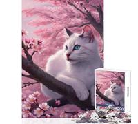 Puzzle da 1000 pezzi per adulti Gatto bianco tra i ciliegi in fiore Decorazione per la casa Giocattoli Regali di Babbo Natale segreto Gioco pratico Allena il tuo cervello e le tue mani 50x75cm