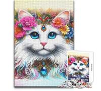 Puzzle da 1000 pezzi per adulti Gatto bianco tra i fiori Gioco rompicapo sfida difficile Adatto a bambini dai 14 anni in su (dimensioni 50x75cm)