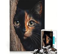 Puzzle da 1000 pezzi per adulti, gatto calico che sbircia da un albero, gioco impossibile, passatempo per le vacanze, regalo di compleanno, regalo di viaggio, 38x26cm