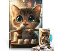 Puzzle da 1000 pezzi per adulti Gatto carino che mangia sushi Giochi educativi Decorazione della casa Migliorare l'amore tra le coppie 52x38cm
