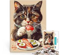 Puzzle da 1000 pezzi per adulti Gatto carino che mangia sushi Sfida di gioco educativo giocattolo è ideale come regalo per tutta la famiglia 75x50cm