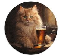 Puzzle da 1000 pezzi per adulti Gatto che beve birra Puzzle rotondi da 1000 pezzi per gioco rompicapo, gioco interattivo per famiglie, adatto per età 14+ 67,5x67,5 cm