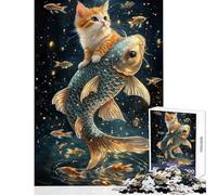 Puzzle da 1000 pezzi per adulti gatto che cavalca un pesce gigante giocattolo educativo regalo di compleanno gioco educativo difficile e impegnativo dimensioni 38x52cm