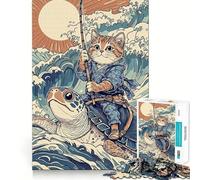 Puzzle da 1000 pezzi per adulti Gatto che cavalca una tartaruga sulle onde,taglio netto,gioco creativo,risoluzione di problemi,divertente gioco per il tempo libero,decorazione artistica natalizia