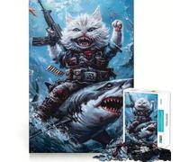 Puzzle da 1000 pezzi per adulti gatto che cavalca uno squalo,gioco di precisione e divertente per sviluppare le capacità mentali,ideale per momenti di relax e come regalo di Natale (38x52cm)