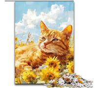 Puzzle da 1000 pezzi per adulti Gatto che dorme in un campo di girasoli, giocattoli educativi ideali come regalo per tutta la famiglia dai 14 anni in su (dimensioni 26x38cm)