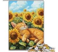 Puzzle da 1000 pezzi per adulti "Gatto che dorme in un campo di girasoli" - Puzzle da 1000 pezzi per adulti, gioco di attività per famiglie per adolescenti, rompicapo impegnativo (dimensioni 50x75cm)