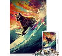 Puzzle da 1000 pezzi per adulti Gatto che fa surf Decorazione per la casa Giocattoli Regali di Babbo Natale segreto Gioco pratico Allena il tuo cervello e le tue mani Dimensioni 38x52cm
