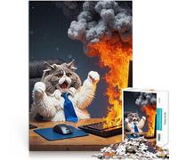 Puzzle da 1000 pezzi per adulti Gatto che festeggia l'incendio del computer portatile Regali di giochi impegnativi Opera d'arte 38x26cm