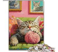 Puzzle da 1000 pezzi per adulti, gatto che gioca con un gomitolo di lana, in legno, per adolescenti e ragazzi, ideale come regalo di compleanno e per le feste, dimensioni 50X75CM