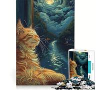 Puzzle da 1000 pezzi per adulti, gatto che guarda la luna, gioco impossibile, interazione genitore-figlio, per compleanno, Natale 38x52cm
