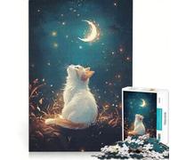 Puzzle da 1000 pezzi per adulti: Gatto che guarda la luna, gioco impossibile, per divertimento in famiglia, compleanno e Natale 50x75cm
