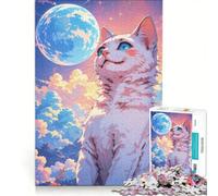 Puzzle da 1000 pezzi per adulti, gatto che guarda la luna, gioco rilassante, difficile e stimolante, compleanno 50x75cm