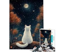 Puzzle da 1000 pezzi per adulti gatto che guarda la luna puzzle per ragazzi giochi divertenti decorazione da parete compleanno (dimensioni 38x26cm)
