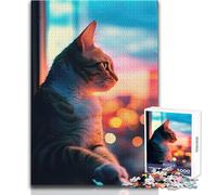 Puzzle da 1000 pezzi per adulti Gatto che guarda l'alba Gioco di precisione esatto per trascorrere un piacevole tempo libero Dimensioni 50x75cm