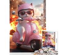 Puzzle da 1000 pezzi per adulti gatto che guida uno scooter giocattoli antistress ottimo regalo giochi educativi collezione di artisti belle arti dimensioni 38x26cm