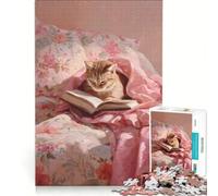 Puzzle da 1000 pezzi per adulti: Gatto che legge un libro a letto, Gioco impossibile, Per passare il tempo durante le vacanze, Regalo di compleanno, Regalo di viaggio 38x52cm