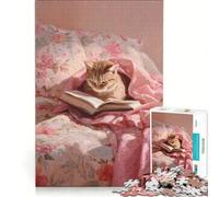 Puzzle da 1000 pezzi per adulti: Gatto che legge un libro a letto, Gioco impossibile, Per passare il tempo durante le vacanze, Regalo di compleanno, Regalo di viaggio 38x26cm