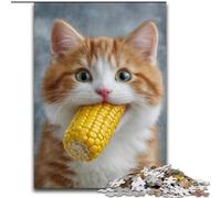 Puzzle da 1000 pezzi per adulti Gatto che mangia mais Puzzle in legno ad alta difficoltà Rompicapo per adolescenti dimensioni 50X75CM