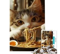 Puzzle da 1000 pezzi per adulti gatto che mangia ramen gioco interattivo educativo ideale come regalo o per divertirsi in famiglia (dimensioni 50x75cm)