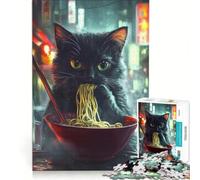 Puzzle da 1000 pezzi per adulti: Gatto che mangia ramen in città, gioco rilassante, impegnativo da completare, lista dei desideri con Babbo Natale 38x52cm