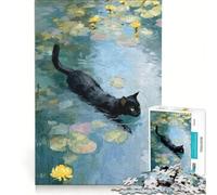 Puzzle da 1000 pezzi per adulti: Gatto che nuota in uno stagno di ninfee, gioco impossibile, per divertimento in famiglia, compleanno e Natale 38x26cm