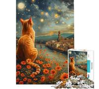 Puzzle da 1000 pezzi per adulti gatto che osserva il cielo notturno di Firenze Puzzle divertente e impegnativo unico ideale per compleanni e regali (dimensioni 38x52cm)