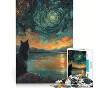 Puzzle da 1000 pezzi per adulti: Gatto che osserva il cielo stellato, gioco rompicapo, divertente antistress, ottimo regalo per gli appassionati di videogiochi 38x52cm