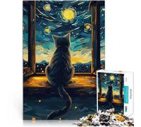 Puzzle da 1000 pezzi per adulti Gatto che osserva la notte stellata Gioco intellettuale Ogni pezzo è unico - Gioco divertente e stimolante per tutta la famiglia 38x26cm