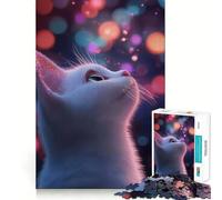 Puzzle da 1000 pezzi per adulti gatto che osserva luci bokeh colorate,ritaglio preciso,gioco creativo per stimolare la mente,svago,divertimento,regalo di compleanno (38x52cm)