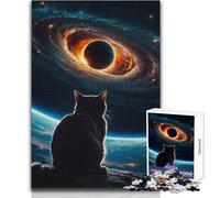 Puzzle da 1000 pezzi per adulti Gatto che osserva un buco nero Rilassante Tempo libero Preciso Incastro Precisione Giocattolo Dimensioni 38x52cm