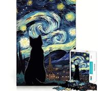 Puzzle da 1000 pezzi per adulti Gatto che osserva una notte stellata Pezzi ben definiti Gioco di abilità mentale Divertimento e relax Scena natalizia Illustrazione (38x52cm)
