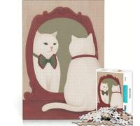 Puzzle da 1000 pezzi per adulti: Gatto che si guarda allo specchio con papillon, Giocattolo decorativo da parete, Assemblaggio di motivi, Regalo per amici e familiari 38x26cm