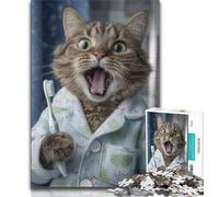 Puzzle da 1000 pezzi per adulti, gatto che si lava i denti, 1000 pezzi per adolescenti, gioco stimolante, ideale come regalo per tutta la famiglia (dimensioni 75x50cm)