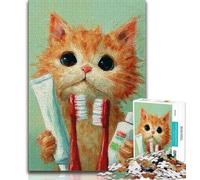 Puzzle da 1000 pezzi per adulti Gatto che si lava i denti 1000 pezzi per adolescenti, ideale come regalo per tutta la famiglia per età 14 (dimensioni 38x26cm)