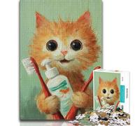 Puzzle da 1000 pezzi per adulti gatto che si lava i denti puzzle per adulti gioco stimolante ideale come regalo per tutta la famiglia 38x26cm