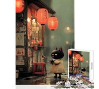 Puzzle da 1000 pezzi per adulti Gatto che suona la tromba in una strada piovosa Giocattoli antistress Regalo di compleanno Gioco rompicapo Ogni pezzo è unico - (Dimensioni 50x75cm)