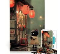 Puzzle da 1000 pezzi per adulti Gatto che suona la tromba in una strada piovosa Gioco di alta qualità,stimolante per la mente,divertente e ideale per il tempo libero Decorazione natalizia (38x26cm)