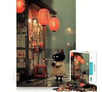 Puzzle da 1000 pezzi per adulti Gatto che suona la tromba in una strada piovosa,taglio liscio,attività stimolante per la mente,divertimento per il tempo libero,decorazione natalizia,regalo (50x75cm)