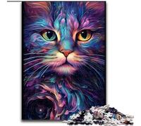 Puzzle da 1000 pezzi per adulti,gatto colorato con grandi occhi in legno,idea regalo unica per decorare la casa fai da te,50x75cm,attività per adulti e famiglie,regalo per decorare la casa fai da te