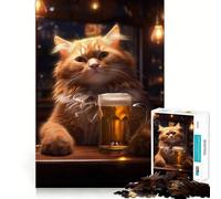 Puzzle da 1000 pezzi per adulti,gatto con birra,decorazione pulita e adatta,gioco per esercizi mentali,momento di relax,divertimento per il compleanno (38x52cm)