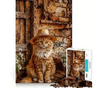 Puzzle da 1000 pezzi per adulti Gatto con cappello e margherite,decorazione pulita e adatta,gioco per esercizi mentali,momento di relax,divertimento per il compleanno (38x26cm)