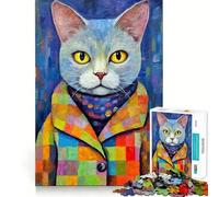 Puzzle da 1000 pezzi per adulti,gatto con cappotto a patchwork,decorazione a incastro,gioco di costruzione,gioco di pace,regalo di compleanno (38x52cm)