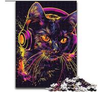 Puzzle da 1000 pezzi per adulti,gatto con cuffie e occhiali da sole,in legno,perfetto come regalo di compleanno,Natale e Halloween,50x75cm,decorazione artistica fai da te,regalo di compleanno perfetto